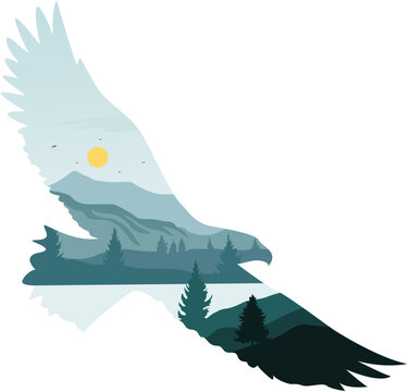 illustration of an eagle and landscape