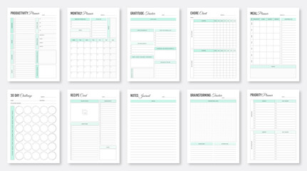 Daily, weekly, monthly planner template. Printable planner templates. Minimalist planner pages templates. Printable Life & Business Planner Set. Organizer & Schedule Planner. - obrazy, fototapety, plakaty