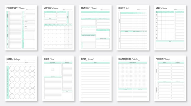 Daily, weekly, monthly planner template. Printable planner templates. Minimalist planner pages templates. Printable Life & Business Planner Set. Organizer & Schedule Planner.