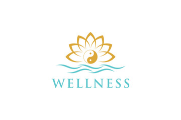 Lotus flower logo design wellness spa massage healthcare medical yin yang icon symbol  