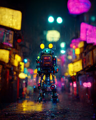 cyberpunk steampunk style street in night