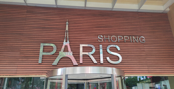 Facade of Shopping Paris in Ciudad del Este, Paraguay. Shopping in Paraguay, consumerism.