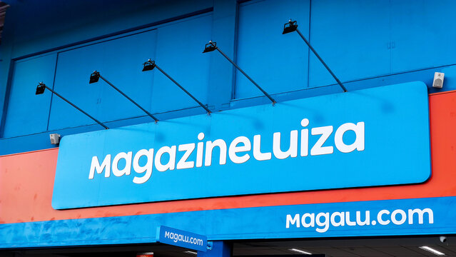 Facade with the logo of Magazine Luiza, or Magalu, one of the largest Brazilian retail companies.