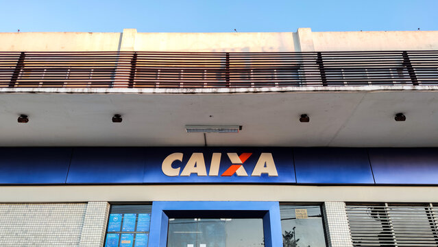 Facade of bank branch of Federal Savings Bank - CEF (In portuguese: Caixa Econmica Federal ), also known as CAIXA.