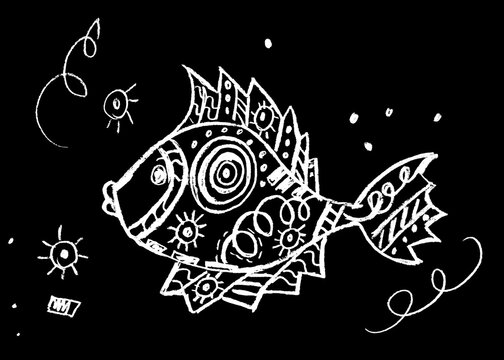  Decorative fish on a black background of white color