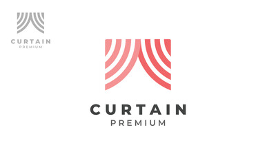 Curtain Logo Design With Pink Color ,Vector Template