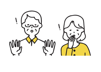 シンプルな驚いている高齢男性と高齢女性の夫婦