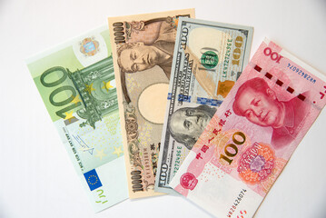Kkey currency image -US Dollar, JP Yen, Eurp and Chinese Yen.