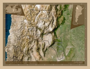 Catamarca, Argentina. Low-res satellite. Labelled points of cities
