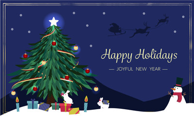 christmas greeting card　with christmas tree and decorations