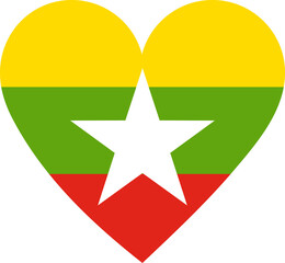Myanmar flag in the shape of a heart.