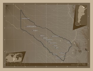Formosa, Argentina. Sepia. Labelled points of cities