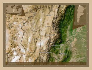 Jujuy, Argentina. Low-res satellite. Labelled points of cities