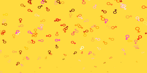 Light Red, Yellow vector template with businesswoman signs.