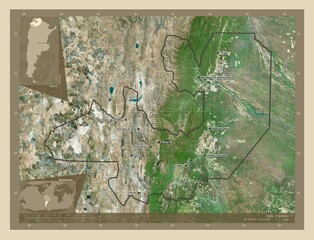 Salta, Argentina. High-res satellite. Labelled points of cities