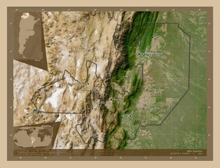 Salta, Argentina. Low-res satellite. Labelled points of cities