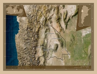 San Juan, Argentina. Low-res satellite. Labelled points of cities