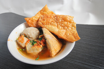 Bakso. Indonesian beef meatball served with noodles and tofu