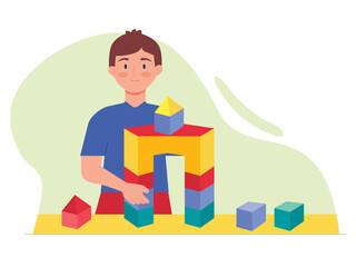 Learning for action with blocks. Imagination to make many shape from blocks. SVG vector illustration	