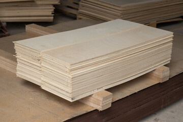 Sawn sheets of plywood close-up