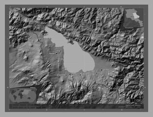 Gegharkunik, Armenia. Bilevel. Labelled points of cities