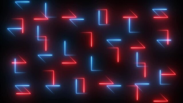 Abstract neon glowing red and blue line animated background. Seamless looping