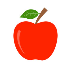red apple with leaf isolated on white background.