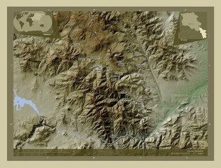 Syunik, Armenia. Labelled points of cities