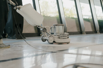 cleaning floor with machine