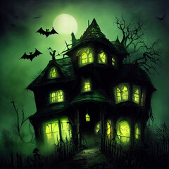 Fototapeta na wymiar Bat Filled Haunted House