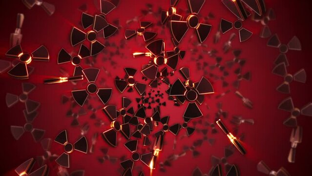 Falling DANGER Symbols, Nuclear Biohazard Radiation, Loop, with Alpha Matte, 4k

