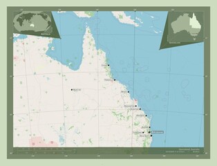 Queensland, Australia. OSM. Labelled points of cities