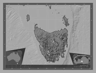 Tasmania, Australia. Bilevel. Labelled points of cities