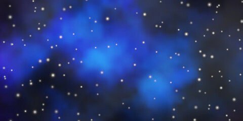 Dark BLUE vector background with colorful stars.