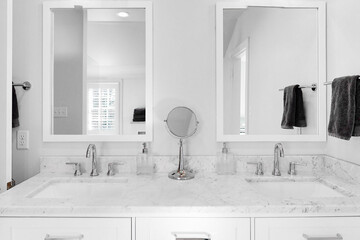 Interior modern minimal sink vanity double mirror
