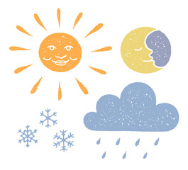Weather icons set with grainy texture