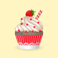 Cupcake with strawberries in a red tartlet