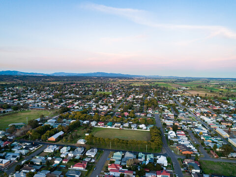 Quiet streets and homes at dusk in country town