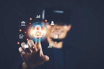 Obraz premium User login Fingerprint scan provides security access with biometrics identification. Business Technology Safety Internet Network Concept