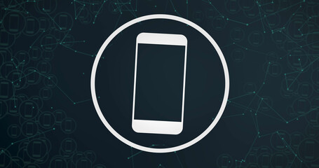 Image of smartphone digital icon and connections over black background