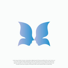 silhouette woman face in butterfly wings abstract symbol negative space style logo vector for beauty or salon