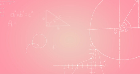 Image of hand written mathematical formulae over pink background