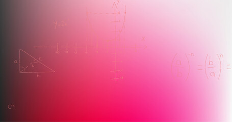 Image of hand written mathematical formulae over pink background