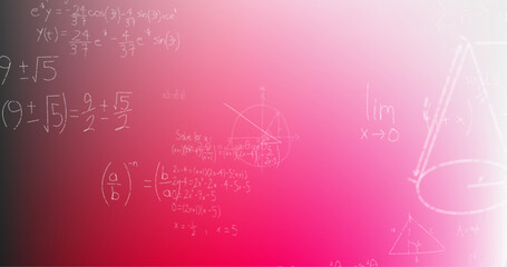 Image of hand written mathematical formulae over pink background