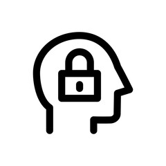 Human head icon, security, lock, simple outline icon