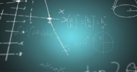 Image of handwritten mathematical formulae over blue background