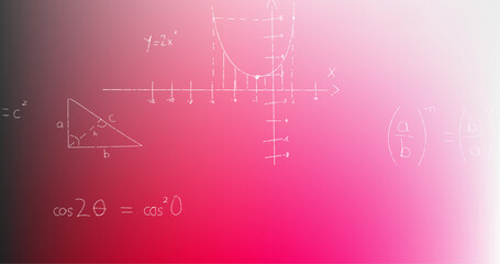 Image of hand written mathematical formulae over pink background