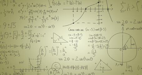 Image of handwritten mathematical formulae over green background