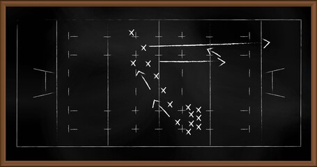 Image of game plan and sports field on board