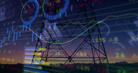 Image of financial data processing over lanscape